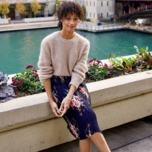 Pleated Chiffon Floral Midi Skirt